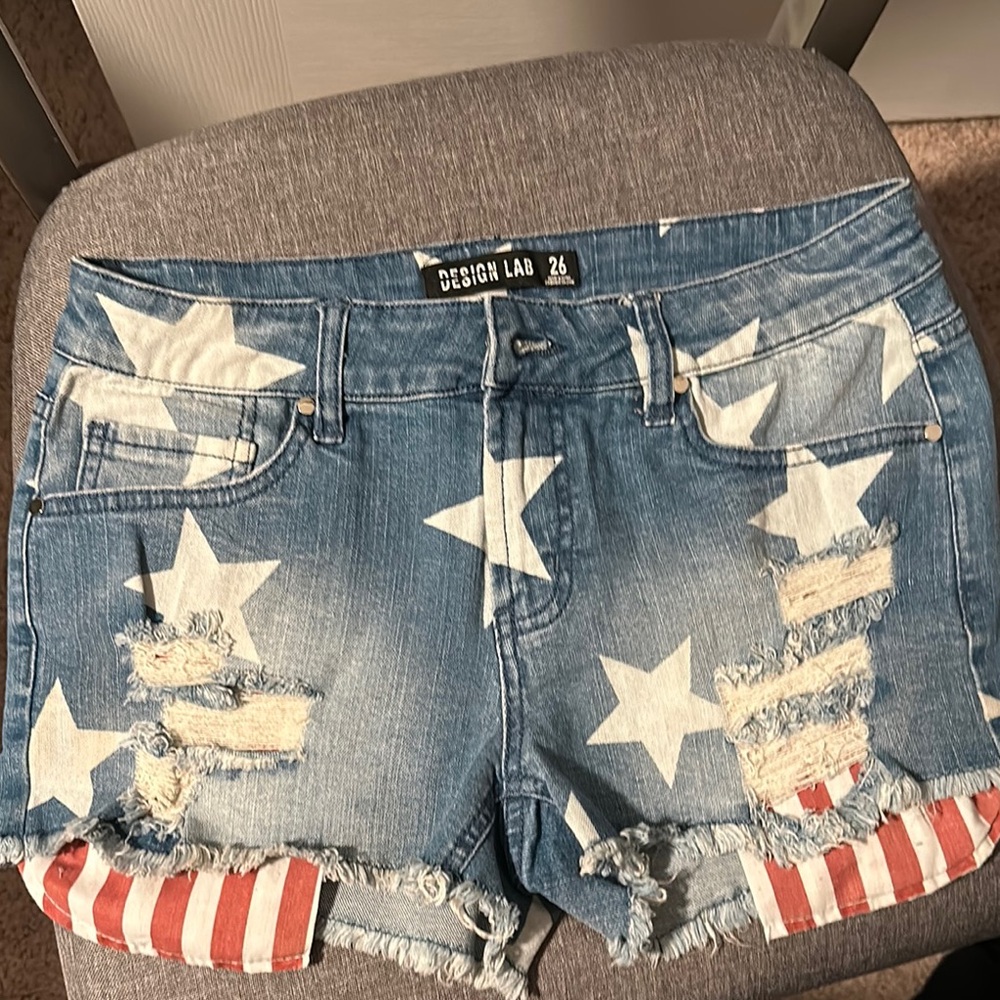 Design Lab Lord & Taylor Women's Star-Patterned Denim Shorts - Blue